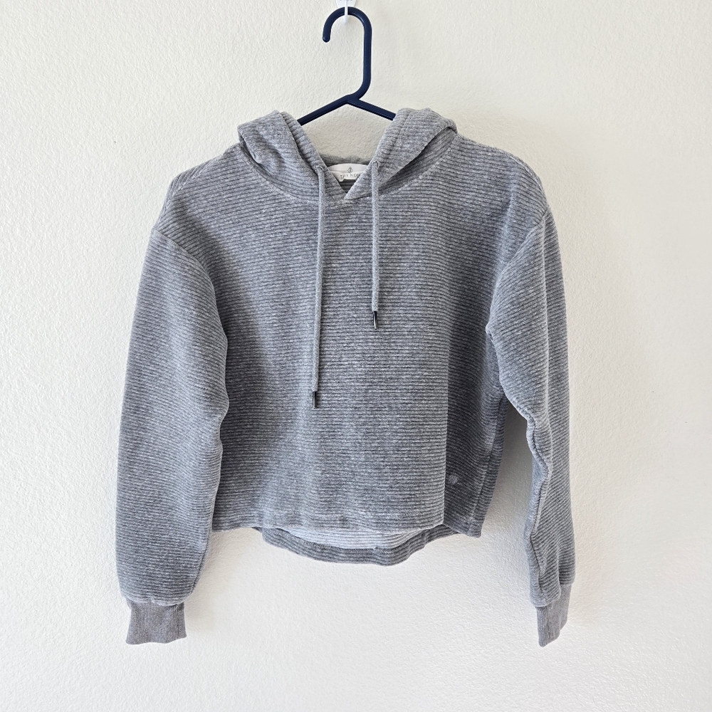 Tavi Noir Semi Cropped Hoodie Womens XS Gray Ribbed Velvet Lounge Athleisure - Picture 2 of 16